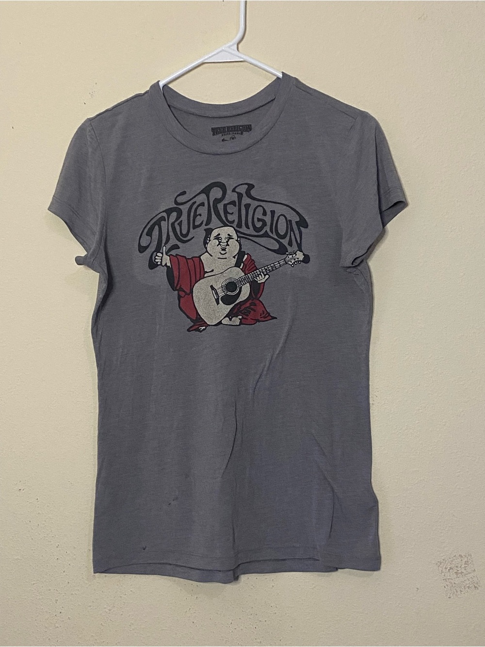 True Religion Medium Women's Gray Solid Graphic Buddah T-Shirt